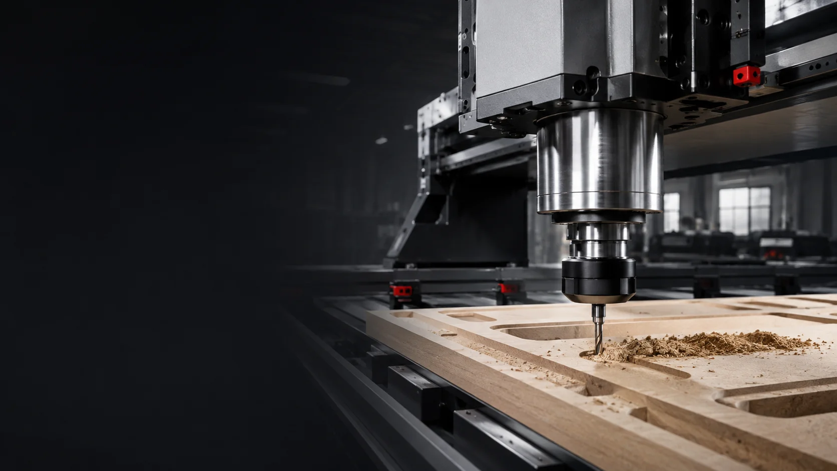 Ahşap panel üzerinde çalışan CNC işleme kafasının konsept görseli